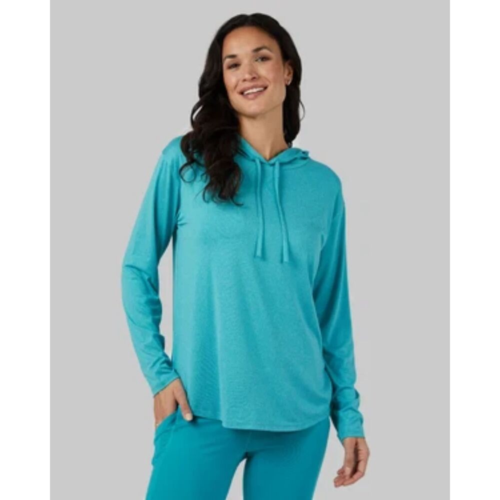 womens cool long sleeve hooded t-shirt teal LARGE